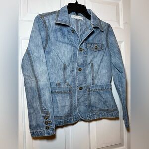 Tommy Hilfiger Woman’s Tailored 2 Tone Denim Jacket Medium Petite Stylish Preppy